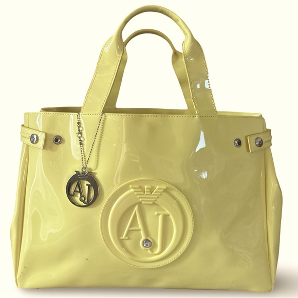 NWOT Armani Jeans Yellow LOGO PVC Large Tote Bag CLEAN! - Picture 1 of 13